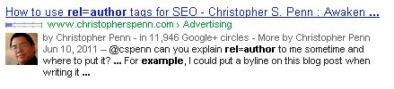 Example of rel=author SERP result