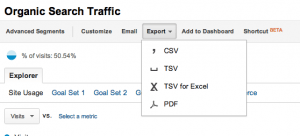 Here's the menu you'll need to navigate to in order to export your keyword data as a.CSV (comma-separated values) file.
